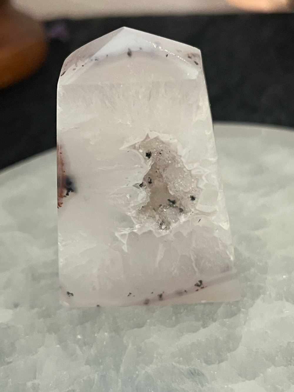 White Quartz Crystal Point with Natural Druzy